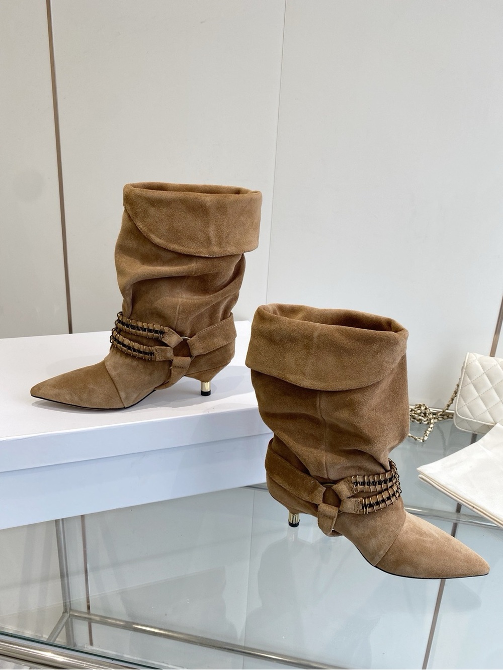 Isabel Marant Tan Suede Slouchy Ankle Booties with Chain Detail - Picture 8 of 8